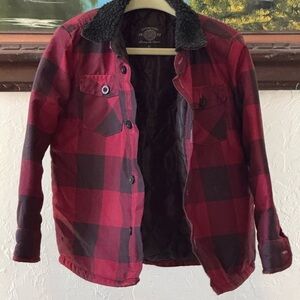 Kids Red Plaid Jean Jacket with Black Collar